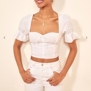 New Reformation puff sleeve crop top shirt white